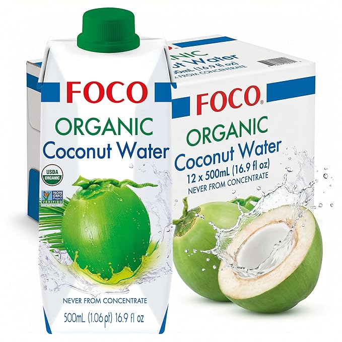 FOCO UHT Organic Coconut Water 16.9 fl Oz Pack of 12 NON-GMO Never from Concentrate