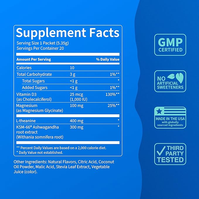 Nello Supercalm Drink Mix - Strawberries &amp Cream and Orange Creamsicle Ashwagandha KSM 66 Magnesium Glycinate &amp L-Theanine Supplement - Focus and Relaxation Support (2 x 20 Travel Packets)