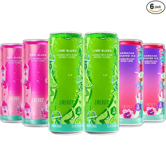 New Alani Energy Drinks Lime Slush Pink Slush Hawaian Shaved ice Variety Pack Sugar-Free Low-Calorie Energy Boost Drink 12 fl oz (Pack of 6) Repackaged By * Shadow Hunter*