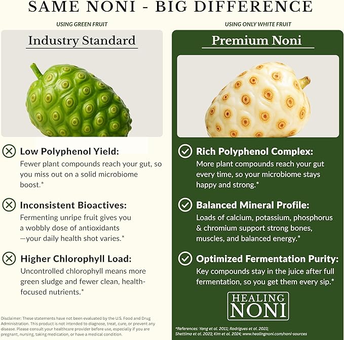 Healing Noni - 100% Pure Noni Juice - USDA Organic Full Strength Wellness Drink Hawaiian-Grown Superfood - (32oz 1 Pack)