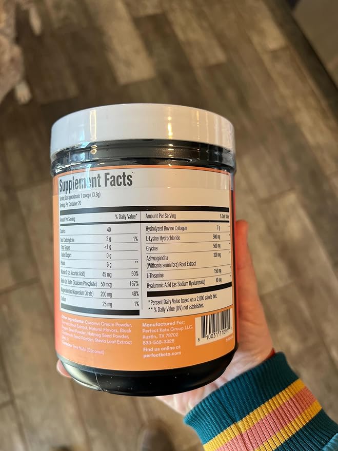 Perfect Keto Beauty + Sleep Grass Fed Collagen Peptides Protein Powder with Ashwagandha Magnesium Biotin Hyaluronic Acid L Theanine Hair Skin Nails &amp Relaxation Support Turmeric Coconut La