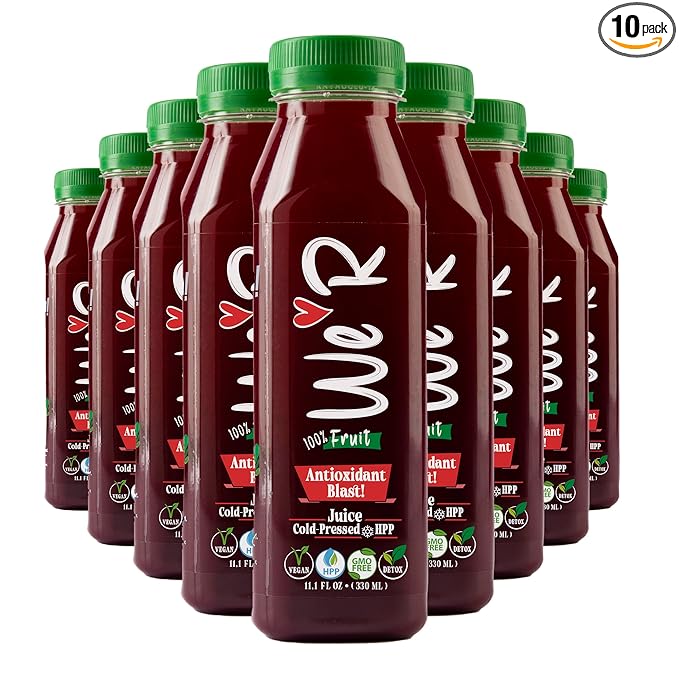 WE’R 100% Pomegranate Juice – Antioxidant Blast! – Cold-Pressed &amp HPP – 10 Pack – 11.2 fl oz Each (330 ml) – Superfood Power Not From Concentrate Vegan GMO-Free