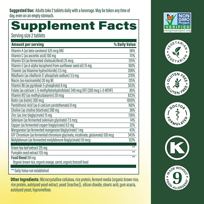MegaFood Advanced Multivitamin for Men 55+ Mens Multivitamins 50 Plus Methylated B12 Methyl folate Choline Vitamin D Brain &amp Muscle Health Immune Support Vegetarian - 60 Tablets (30 Servin