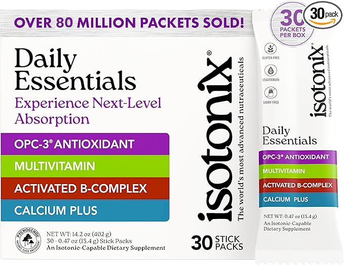 Isotonix® Daily Essentials Multivitamin Powder Packets – 4-in-1 Formula with Multivitamin Activated B-Complex Calcium Plus &amp OPC-3 with Pycnogenol® – Isotonic Delivery – Gluten Free-30 Packets