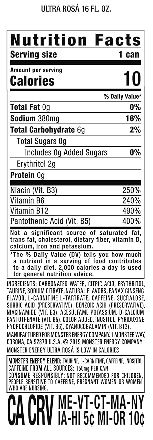Monster Energy Ultra Rosa Sugar Free Energy Drink 16 Ounce | Pack of 24