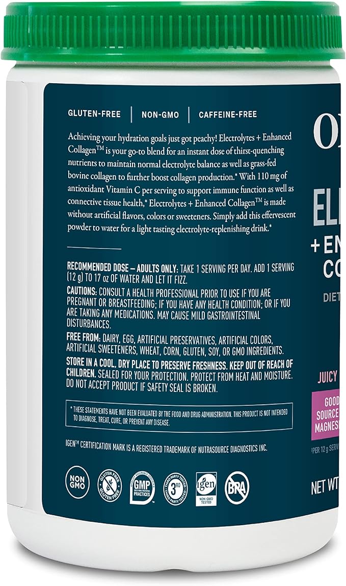 Organikа Electrolytes with Enhanced Collagen Powder for Women &amp Men - 13 oz - Strawberry Peach-Flavored Effervescent Electrolyte &amp Collagen Drink Mix - Deep Hydration Mobility Skin Hair &a