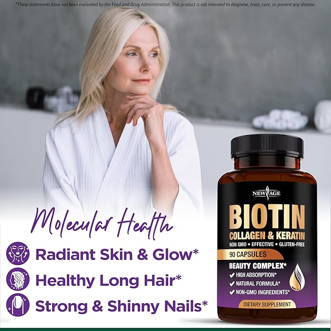 NEW AGE Biotin Collagen Keratin Hyaluronic Acid - 50000mcg Hair Growth Vitamins for Men and Women Nails Hair Skin Vitamins and DHT Blocker with Vitamin E Folic Acid Pumpkin Seed MSM- 270 Count