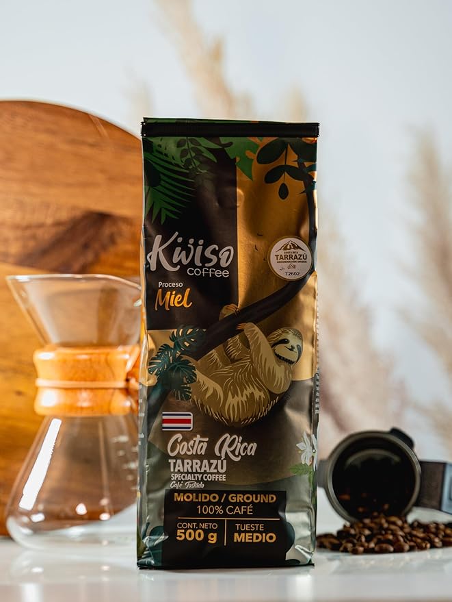 Kwiso Coffee Honey Process Tarrazu Costa Rica Single Origin Arabica 17.6 oz Ground Coffee Medium Roast Gourmet Specialty 500 g