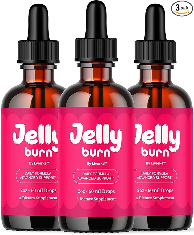 (3 Pack) Jelly Burn Drops - Official JellyBurn Advanced Liquid Supplement Drop Premium Formula - Maximum Strength All Natural Vitamins Support for Overall Health &amp Wellness 3 Bottles for 3 Month