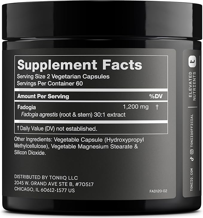 Toniiq Fadogia Agrestis - Ultra High Potency 30:1 Extract - 1200mg Per Serving - Highly Concentrated - Third-Party Lab Tested - 120 Capsules