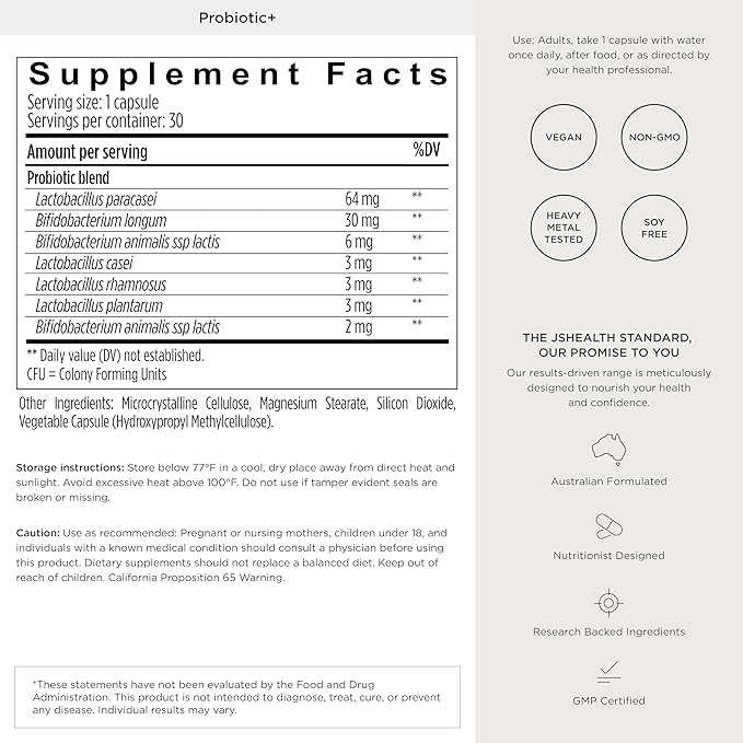 JSHealth Vitamins Gut Health and Immunity Formula | Probiotics for Women and Men | Shelf Stable Probiotic Supplement for Digestive Health and Immune Support (30)