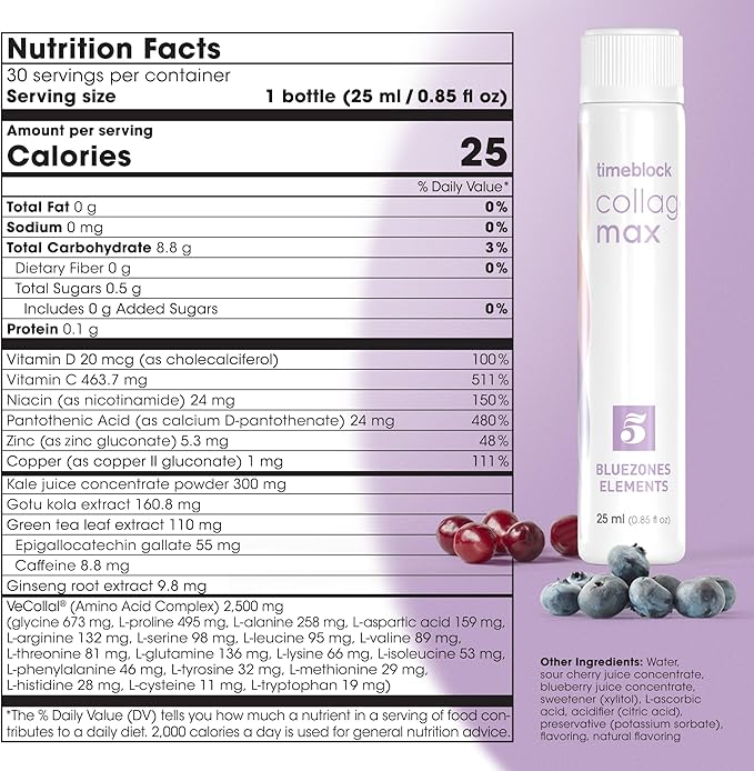 collagenmax – Epigenetic Liquid Collagen Supplement with 2500mg VeCollal (Amino Acid Complex) Vitamin C Phytonutrients &amp Zinc for Skin Hair Nails 0.85 Fl Oz (Pack of 30 Servings)