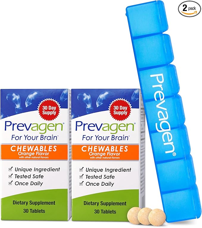 Prevagen Regular Strength Orange Chewables - 60 Tablets (2 Month Supply) | Formulated for Your Brain | 10mg of Apoaequorin Plus Vitamin D3 with 7-Day Pill Minder