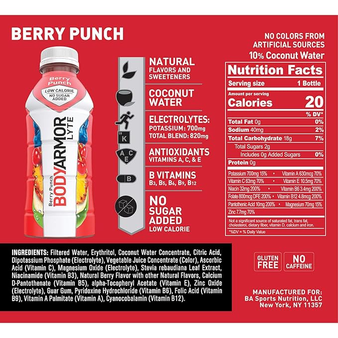 BODYARMOR Lyte Variety Pack Of 4 Flavors Sports Drink 20 Pack Of 16 Oz Net Wt 320 Fl Oz