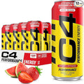 C4 Energy Drink 16oz (Pack of 12) - Strawberry Watermelon Ice - Sugar Free Pre Workout Performance Drink with No Artificial Colors or Dyes