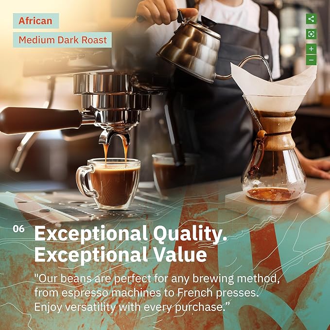 Horn of Africa Signature Reserve Espresso Blend - Medium Dark Roast Coffee Beans Freshly Roasted To Order Drip Grind Coffee Specialty Grade Fair Trade and Non-GMO African Espresso Beans - 5LB