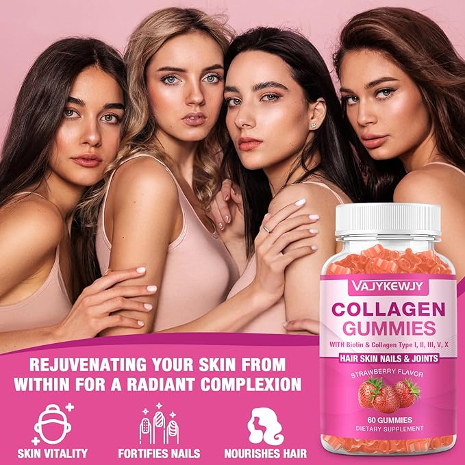 2-Pack Collagen Gummies for Women &amp Men - with Biotin Vitamin C &amp Zinc for Skin Radiance Hair Growth Strong Nails &amp Joint Support 120 Count