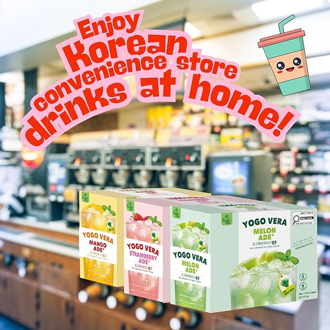 Yogo Vera Strawberry Ade Korean Drink Pouches – Authentic Korean Convenience Store Beverage with Sweet Strawberry Flavor Refreshing Juice Pouch (10 Pack)