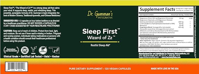 Harmony Nutraceuticals Sleep First - Wizard of Zz Dr. Gumman's Clinical Grade Highest Potency Maximum Bioavailability Harmony Nutraceuticals 120 Vegan Capsules