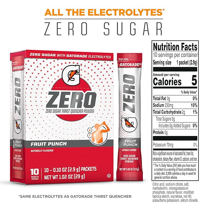 Gatorade G Zero Sports Drink Mix Powder PacketsFruit PunchElectrolyte Powder Drink Mix for HydrationZero Sugar(Pack of 240)