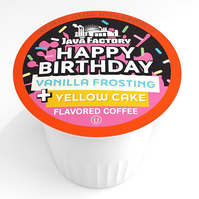 Java Factory Flavored Coffee Pods Happy Birthday Cake Icing Compatible with K Cup Brewers 40 Count