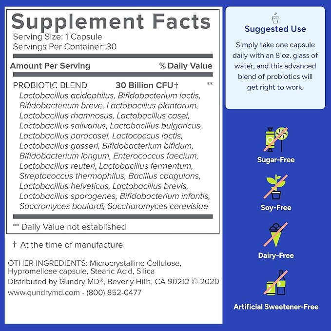 Gundry MD® 24 Strain Probiotic with 30 Billion CFUs 30 Count