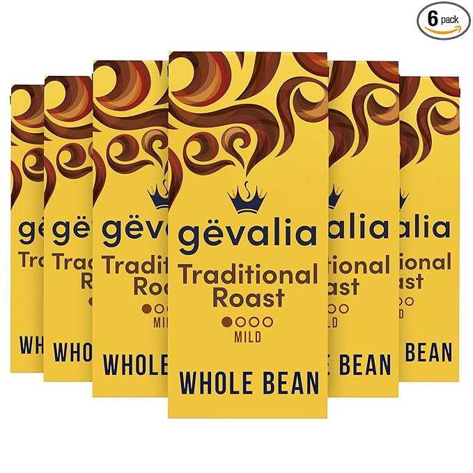 Gevalia Traditional Mild Roast Whole Bean Coffee (6 ct Pack 12 oz Bags)