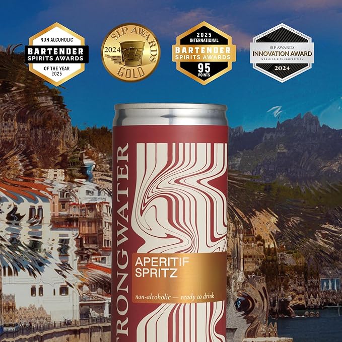 Strongwater Sparkling Spritz Aperitif - 12 Pack Cans (8.4 Fl Oz Each) - Premium Non Alcoholic Aperitif - Made with Filtered Rocky Mountain Water Gentian Grapefruit Quinine Real Cane Sugar