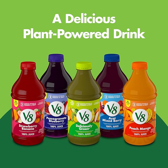V8 Strawberry Banana 100% Fruit and Vegetable Juice 46 fl oz Bottle (Pack of 6)