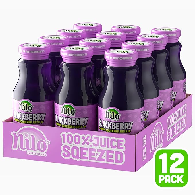 NILO Blackberry Juice | 100% Squeezed Blackberry Mora | NO Sugar added | NON GMO | NOT From Concentrate | 8.45 oz (Pack of 12)