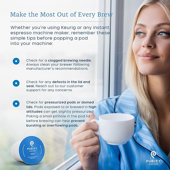 Purity Coffee CALM Decaf Medium Roast K Pod Capsules (12ct Box) | Specialty-Grade USDA Organic Mountain Water Process Decaffeinated Blend | Third Party Tested for Mold Mycotoxins &amp Pesticides