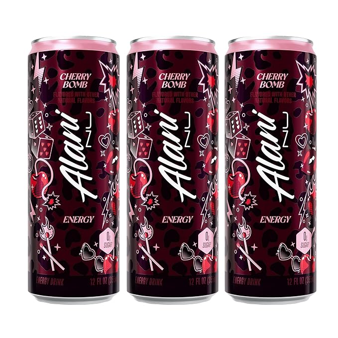 Alani Cherry Bomb Energy Drink Sugar Free Low Calorie Energy Drinks - 12 fl oz Can 3 Pack