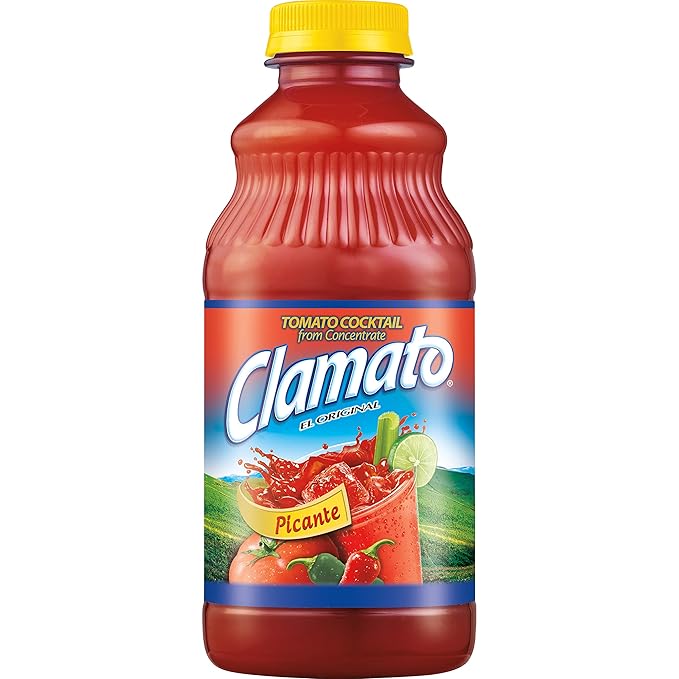 Clamato Picante Tomato Cocktail 32 fl oz bottle (Pack of 12) Authentic Spicy Flavored Tomato Juice Perfect Mixer for Micheladas and Bloody Mary Drinks and other Cocktail Spirits