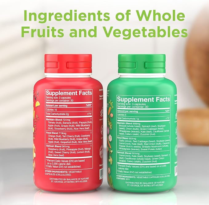 Balance of Nature Whole Food Supplement with Fruit and Vegetable Ingredients for Women Men and Kids - 90 Capsules 3 Sets