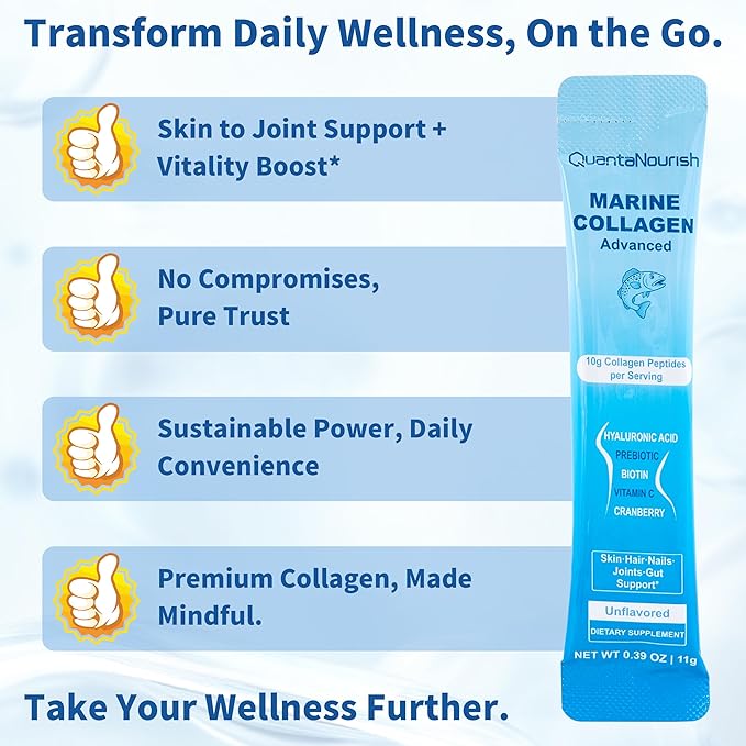 Marine Collagen Peptides Wild-Caught Non-GMO Verified Hydrolyzed Collagen Peptides with Vitamin C Hyaluronic Acid and Biotin MSC-Certified Unflavored Travel Packs 11g 30 Packets