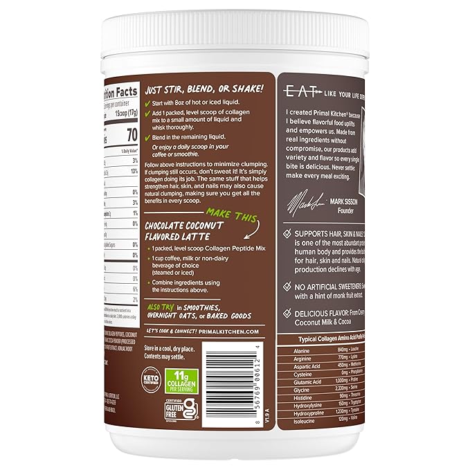 Primal Kitchen Chocolate Collagen Fuel® Drink Mix Chocolate Coconut Collagen Peptides No Dairy or Artificial Sweeteners 15 Ounces