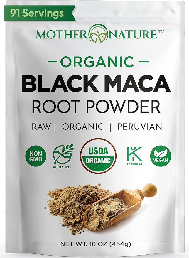 Black Maca Root Powder - Organic Peruvian Maca for Men - Strength Endurance &amp Performance Support - Raw Non-GMO USDA Certified - 16oz Bulk Supply