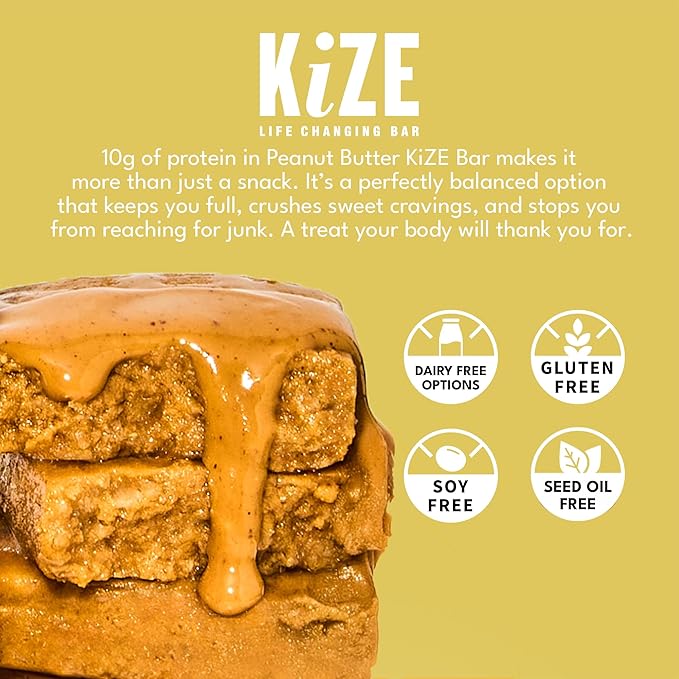 KiZE Energy Bars - Peanut Butter - 30-Count - Gluten Free Non-GMO and High Protein Meal Replacement Energy Bars Clean and Simple Food Ingredients - 10g High Protein Snacks (30 Count)