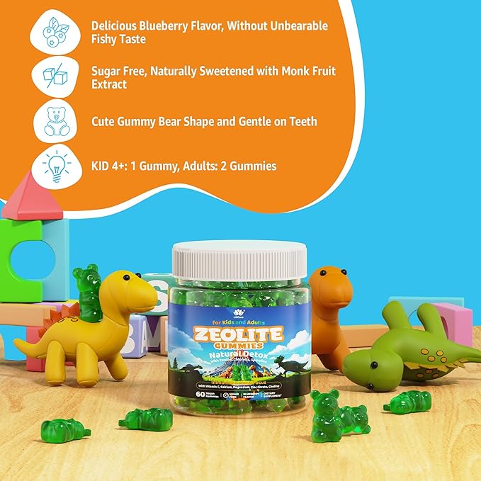 Zeolite Gummies for Kids &amp Adults Sugar Free Zeolite Detox Supplements w/ Chlorella Spirulina Minerals Choline - Gentle Body Detox &amp Cleanse Gut Health Immune Focus Energy Bone Vegan