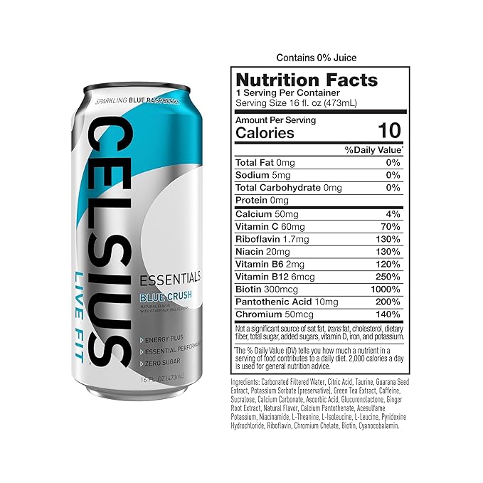CELSIUS ESSENTIALS™ Sparkling Blue Crush Sugar Free Performance Energy Drink 16 Fl Oz (Pack of 12)