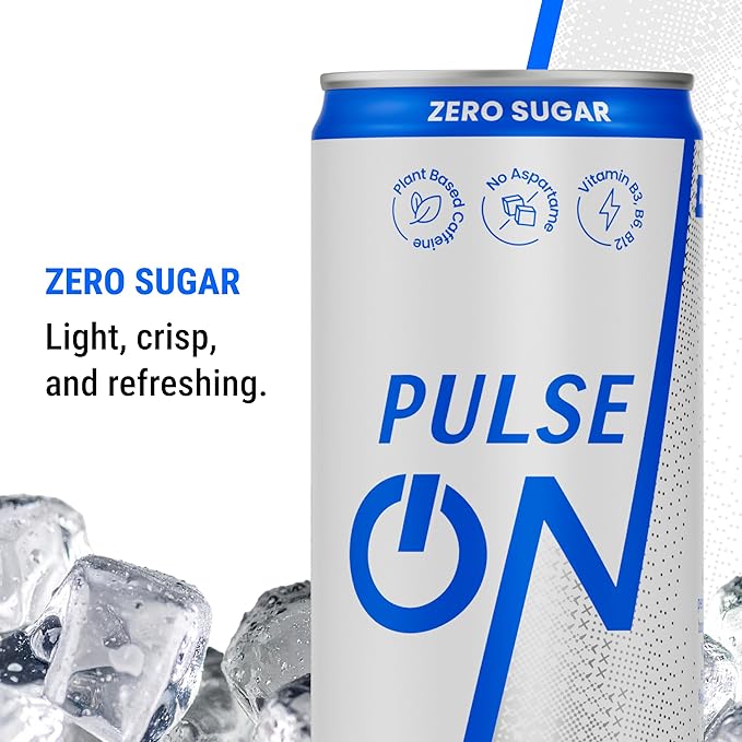 PulseOn Energy Drink- 200mg Natural Caffeine Taurine and Vitamin B|Zero Sugar Reduced Sugar 11.2 fl oz((Pack of 24)