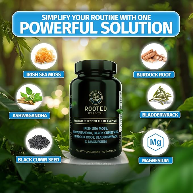 Sea Moss Capsules – Irish Sea Moss Advanced Magnesium Ashwaghanda Black Seed Oil Burdock Root &amp Bladderwrack – Immune Support Gut Health Energy &amp More – 60 Capsules