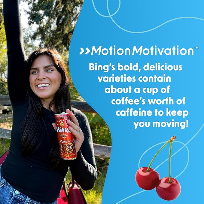 BING Energizing Juice Beverage – Original Cherry (12oz/12pk) – Made with REAL Juice! Low Calorie 5 B-Vitamins &amp Ginseng Energizes with 120mg Caffeine + Taurine Vegan Gluten + Dairy Free. DELIC