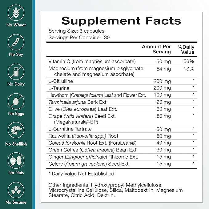 Natura Health Products Cardio Tonic-BP Supplement - Strengthens &amp Regulates The Cardiovascular System* - Featuring L-Citrulline Hawthorn Leaf and Flower Arjuna &amp MegaNatural®-BP (90 Capsule