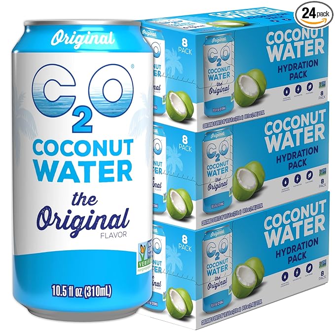 C2O - Coconut Water The Original Flavor (24 Pack 3 Boxes of 8) - Made with Fresh Coconut Water - Plant Based Non GMO Canned Water - Natural Hydration Electrolytes &amp Potassium - 24 Cans 10.5 F