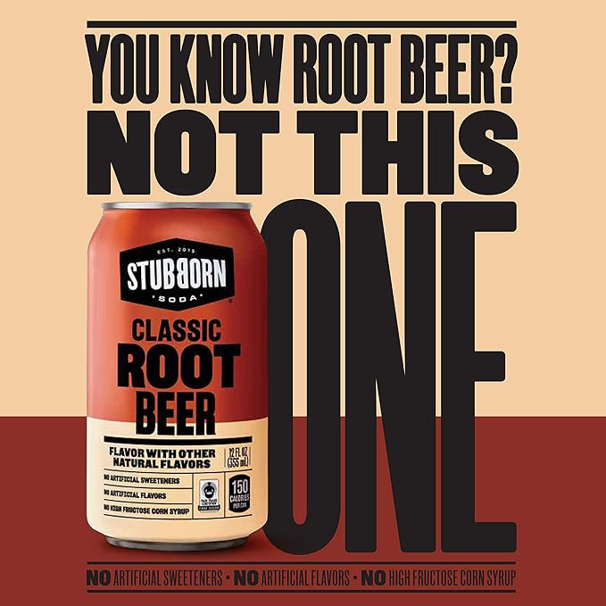 STUBBORN SODA Classic Root Beer 12oz Cans (Two packs of 12)