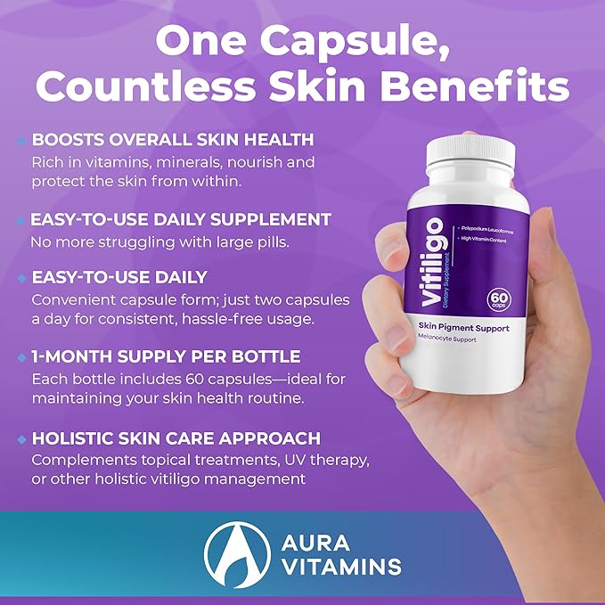 Vitiligo Capsules 60 Count | 1 Month | Improve Skin Pigmentation Support and Reduce White Spots | Effective Vitiligo Supplement | Natural Solution for White Spots on Skin. (2)