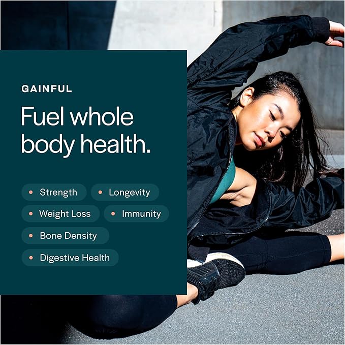 Gainful Collagen Whey Protein Powder 21g Protein per Serving Unflavored Supports Muscle Recovery Joint Health and Skin Hydration with Grass-Fed Collagen Peptides Vitamin C 14 Servings
