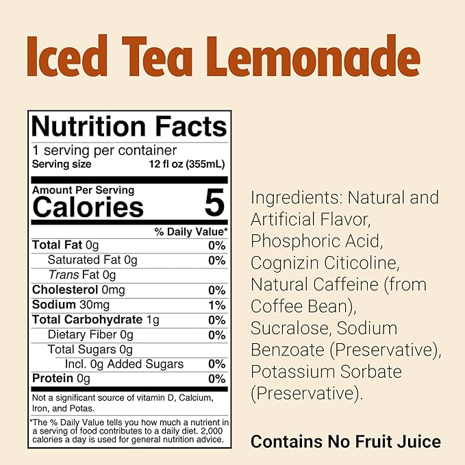 BUM Sugar-Free Energy Drink Iced Tea Lemonade - No Artificial Colors Natural Caffeine &amp Citicoline for Energy &amp Focus Brain Boost &amp Workout Sports Beverage - 12 oz Pack of 12
