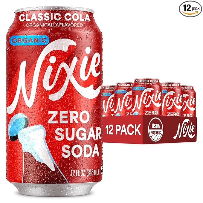 Nixie Organic Zero Sugar Soda Classic Cola Healthy Soda Pop Non-GMO 0 Sugar 0 Calories 40mg Caffeine 12oz Cans (12 Pack)